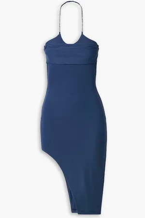 Alix NYC Mira asymmetric crystal-embellished stretch-jersey dress - Blue - M