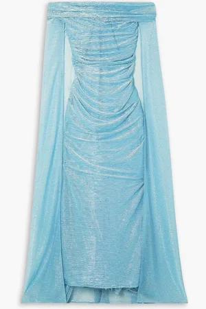 TALBOT RUNHOF Cape-effect sequin-embellished metallic voile gown - Blue - US 16