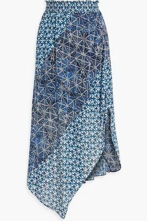 Maje Asymmetric printed voile midi skirt - Blue - FR 40