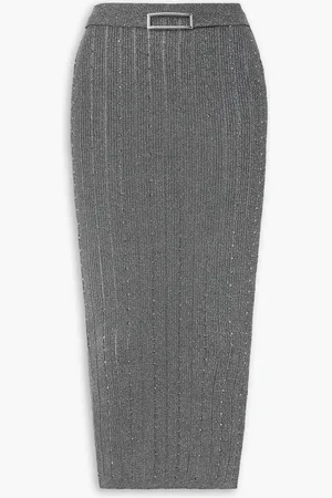 Alessandra Rich Embellished metallic ribbed-knit midi skirt - Metallic - IT 38