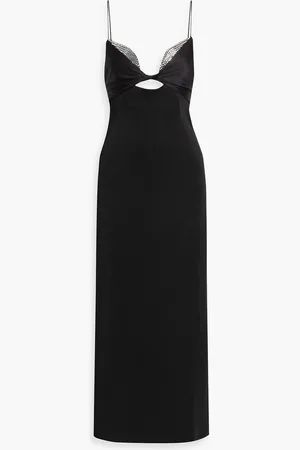 GALVAN Embellished cutout satin and crepe midi dress - - FR 34