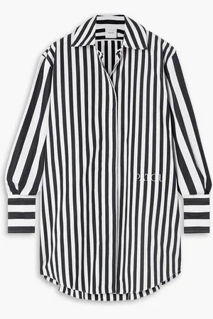 Patou Iconic oversized embroidered striped cotton-poplin mini shirt dress - - FR 38