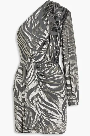 IRO Nimas one-sleeve draped devoré-velvet mini dress - Gray - FR 34