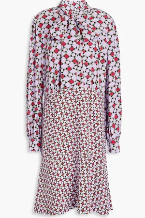 Diane von Furstenberg Alcina pussy-bow printed crepe dress - Purple - US 14