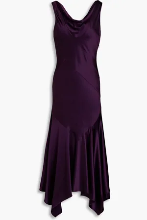 Nicholas Asymmetric draped satin midi dress - Purple - US 2