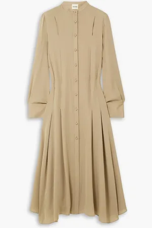 Khaite Waylon oversized pleated silk-georgette shirt dress - Neutral - US 2