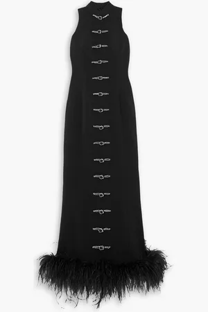 HUISHAN ZHANG Yumei crystal-embellished feather-trimmed crepe midi dress - - UK 6