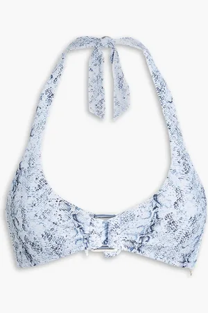 Heidi Klein Casablanca snake-print stretch-jacquard halterneck bikini top - Blue - M