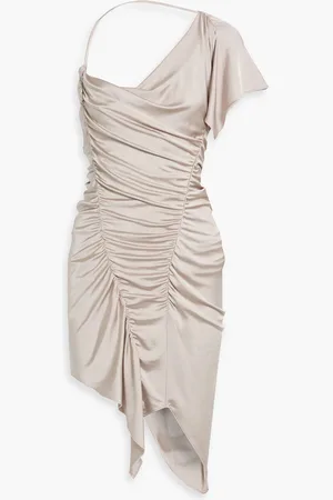 ET OCHS Autumn one-sleeve asymmetric ruched satin-jersey mini dress - Gray - US 2