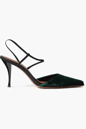 Neous Tangra suede-trimmed velvet pumps - Green - EU 40