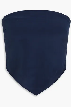 ONIA Strapless cropped silk crepe de chine top - Blue - US 10