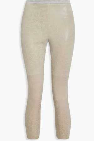 Fabiana Filippi Cropped jersey-paneled cracked suede leggings - Neutral - IT 44
