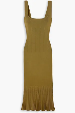 GALVAN Atalanta pleated metallic stretch-knit midi dress - Green - XL