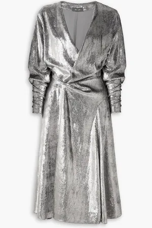 Isabel Marant Courtneya ruched snake-print lamé midi dress - Metallic - FR 40