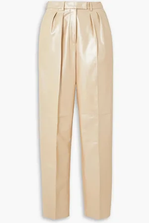 AKRIS Fidelia pleated glossed-leather tapered pants - Neutral - US 4