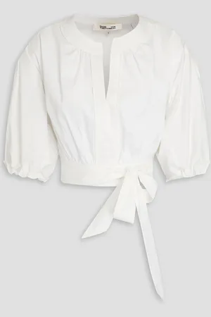 Diane von Furstenberg Lucie gathered cotton-blend poplin top - White - XL