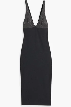 Brunello Cucinelli Bead-embellished ribbed cotton-blend midi dress - Gray - M