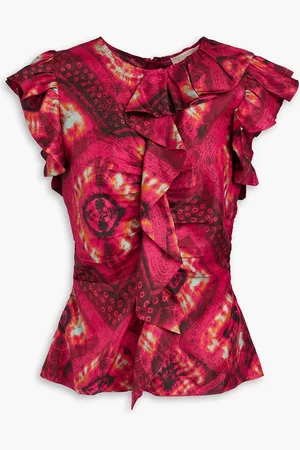 ULLA JOHNSON Vida ruffled printed silk-twill top - Pink - US 2