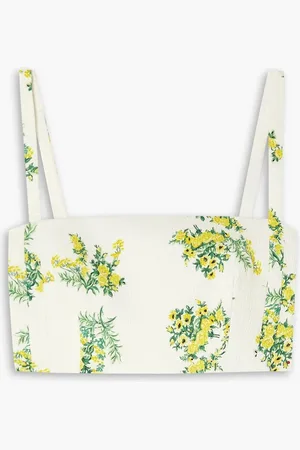 EMILIA WICKSTEAD Judie cropped floral-print Swiss-dot cotton-blend seersucker top - - UK 18
