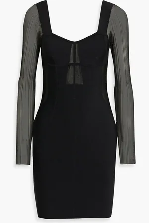 Hervé Léger Plissé tulle-paneled bandage mini dress - - XXS