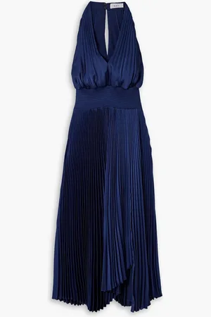 A.L.C. Rose plissé-satin halterneck midi dress - Blue - US 2