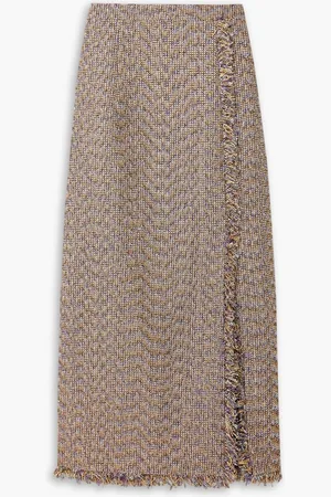 HUISHAN ZHANG Gia wrap-effect fringed metallic tweed midi skirt - Metallic - UK 14