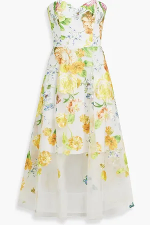 Marchesa Notte Strapless embroidered tulle midi dress - - US 8