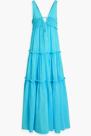 Nicholas Shirred cotton and silk-blend voile maxi dress - Blue - US 0