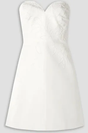 Carolina Herrera Strapless bead-embellished silk-faille mini dress - White - US 10