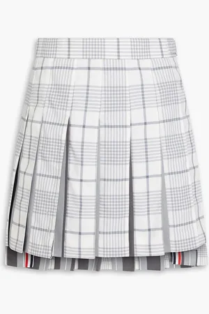 Thom Browne Poplin-paneled pleated Prince of Wales checked wool mini skirt - - IT 36
