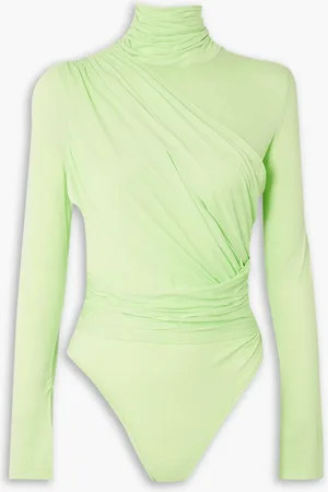 GAUGE81 Patra draped neon stretch-jersey turtleneck bodysuit - Green - DE 38