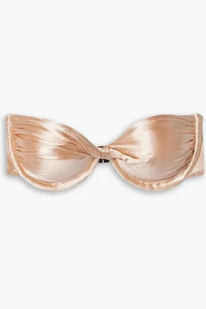 Isa Boulder Twist-front ruched stretch-satin underwired bandeau bikini top - Pink - XL