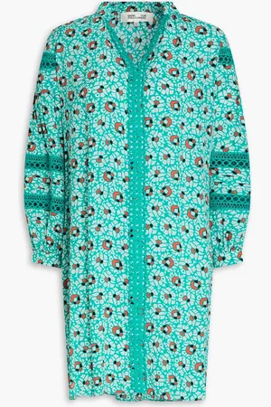 Diane von Furstenberg Jessica crochet-trimmed printed crepe mini dress - Blue - S