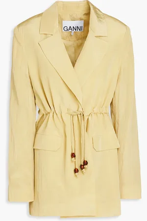 Ganni Bead-embellished crinkled shell blazer - Yellow - DE 50