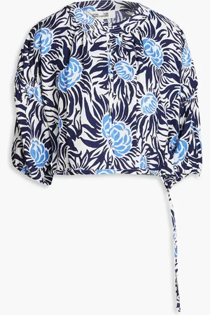 Diane von Furstenberg Dario cropped floral-print woven blouse - Blue - M