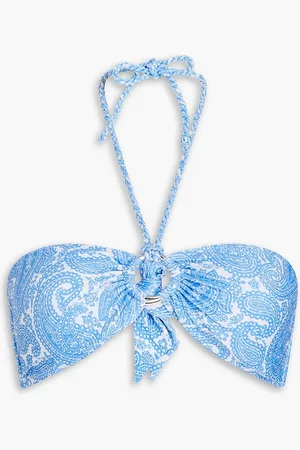 Heidi Klein Paisley-print stretch-piqué halterneck bikini top - Blue - M