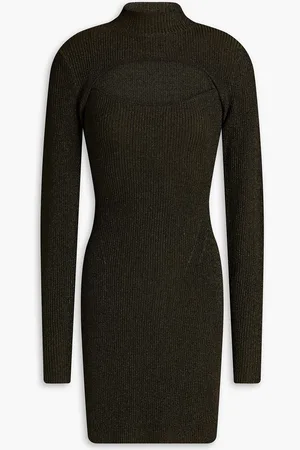Nicholas Metallic ribbed-knit shrug and mini dress set - Green - XL