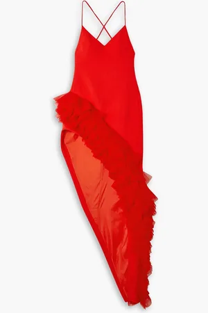 DAVID KOMA Asymmetric tulle-trimmed wool-crepe maxi dress - - UK 8