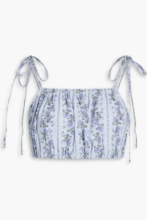 LOVESHACKFANCY Simpson cropped floral-print crepe top - Blue - S