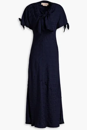 Marni Knotted satin-jacquard midi dress - Blue - IT 40