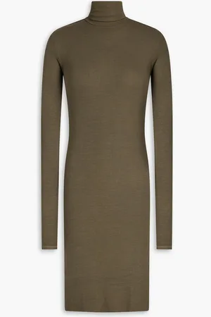 ENZA COSTA Ribbed jersey mini turtleneck dress - Green - M