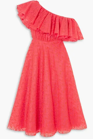 Giambattista Valli Ruffled one-shoulder embroidered silk-organza midi dress - Orange - IT 42