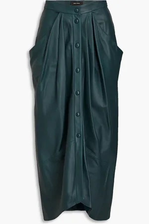 Isabel Marant Lyvia pleated leather maxi skirt - Green - FR 34