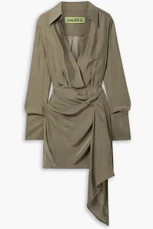 GAUGE81 Gravia draped wrap-effect silk crepe de chine mini shirt dress - Green - DE 40