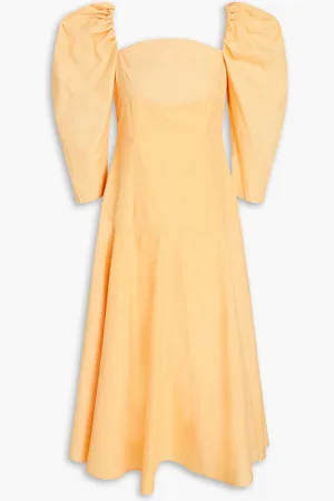 REJINA PYO Celeste gathered organic cotton-poplin midi dress - Yellow - UK 10