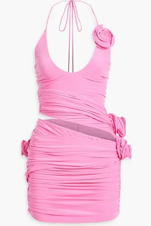 MAGDA BUTRYM Floral-appliquéd cutout stretch-jersey halterneck mini dress - Pink - FR 40