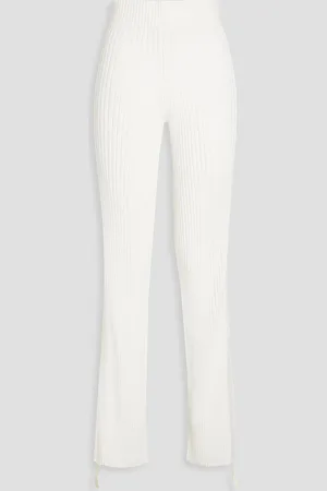 DION LEE Ribbed cotton-blend flared pants - White - UK 12