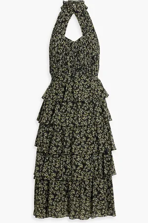 MIKAEL AGHAL Cutout tiered printed crepe de chine midi dress - - US 8