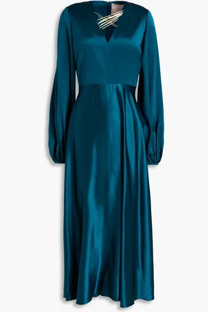 Roksanda Embellished silk-satin midi dress - Blue - UK 6