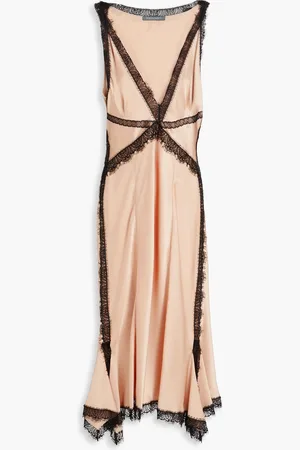Alberta Ferretti Lace-trimmed satin-crepe midi dress - Pink - IT 44